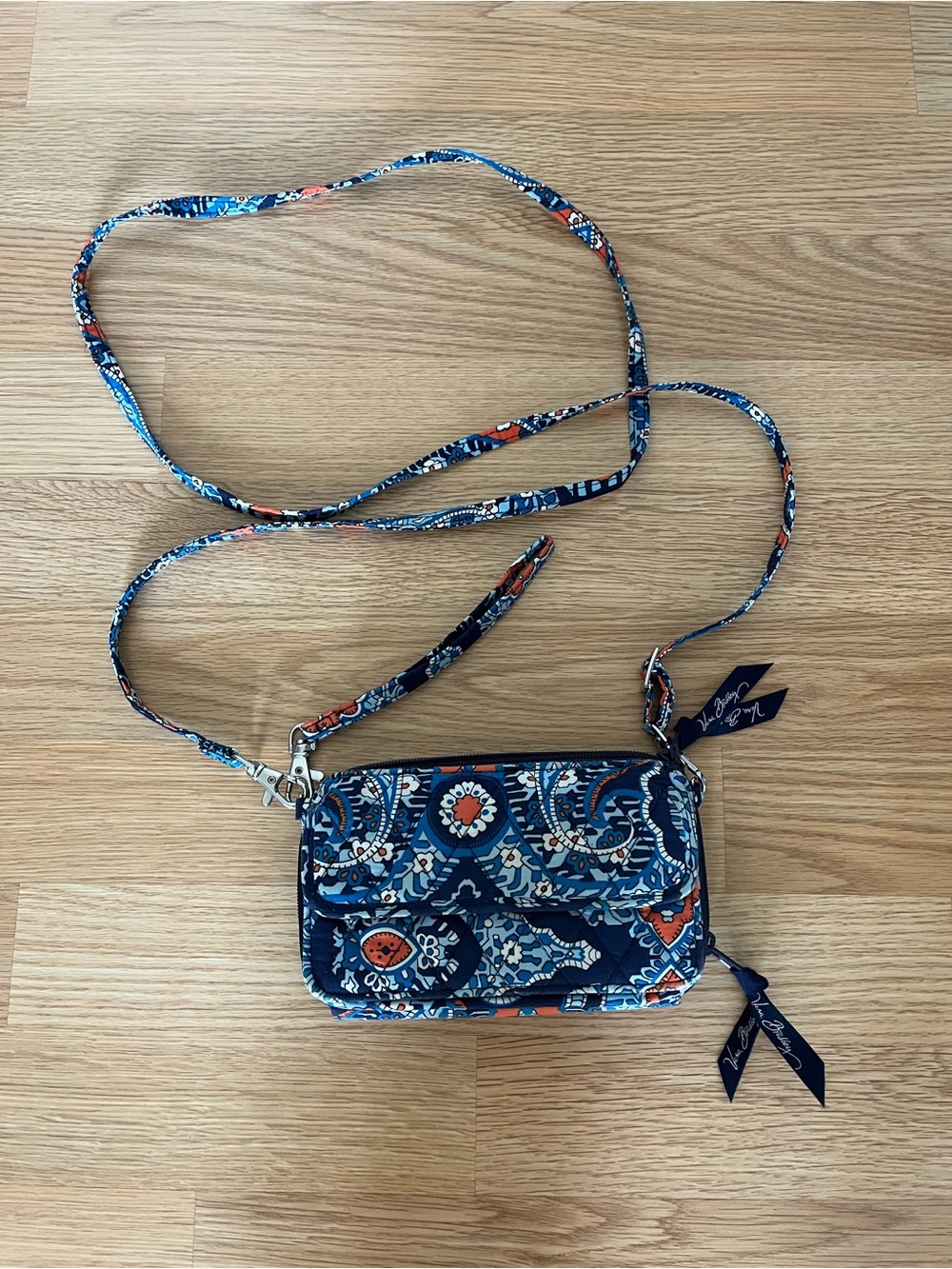 Vera Bradley Navy and Coral Paisley Quilted Crossbody